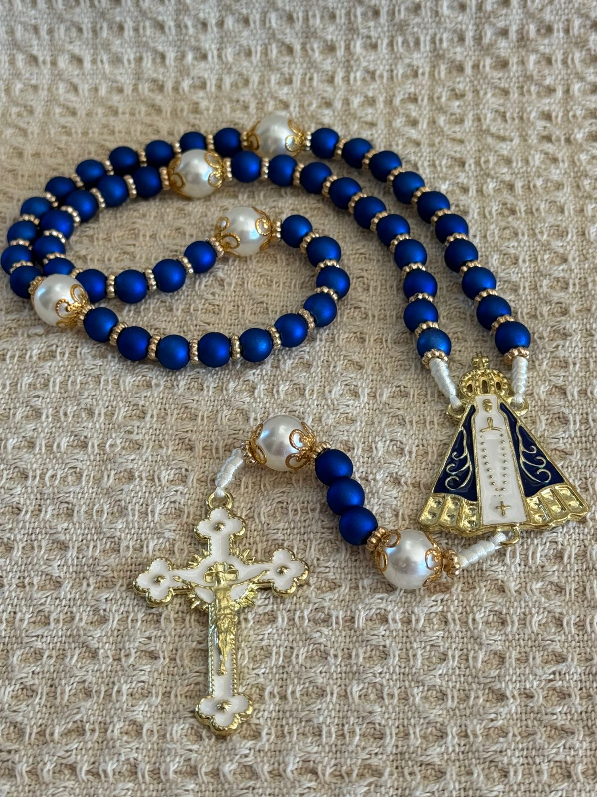 Terço N. Sra. Aparecida Azul Royal - Pérola