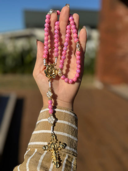 Terço Sta. Terezinha Rosa Perolado com Flores