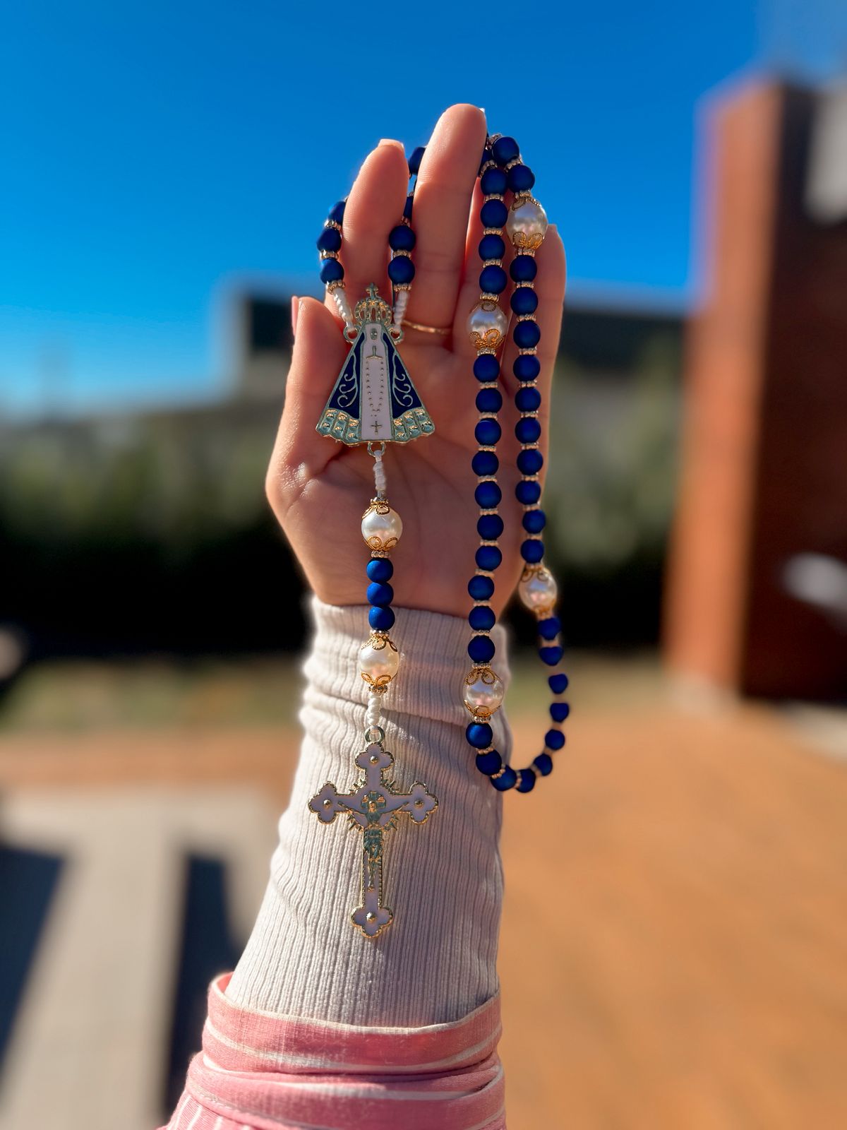 Terço N. Sra. Aparecida Azul Royal - Pérola