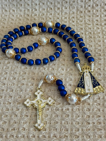 Terço N. Sra. Aparecida Azul Royal - Pérola
