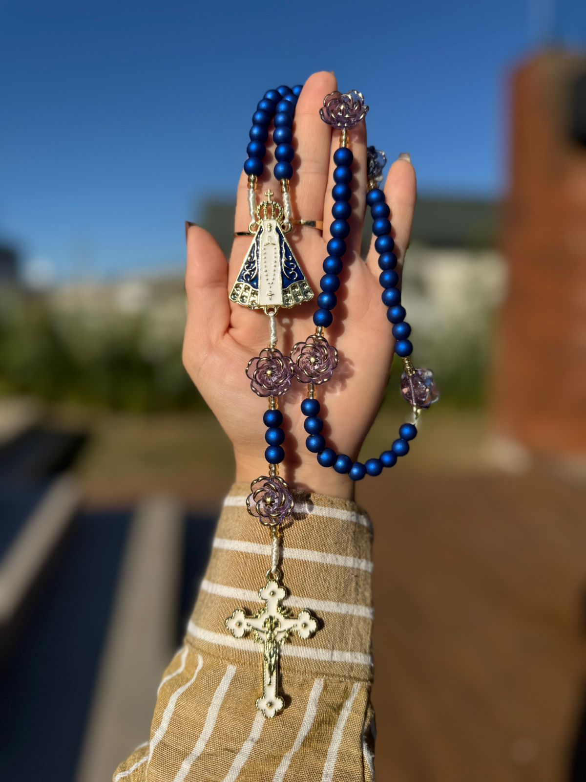 Terço N. Sra. Aparecida Floral Azul Royal